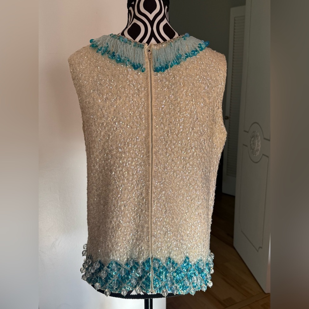 Vintage 50s 60s Mod Sequined and Beaded Zip Back Top - Picture 13 of 17